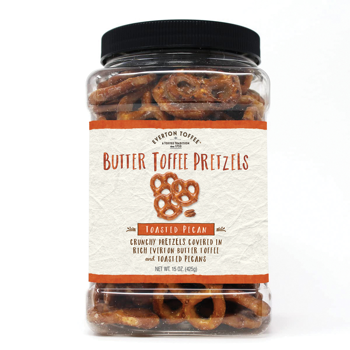 Butter Toffee Pretzels – Toasted Pecan Grab Jar 15 oz – Everton Toffee